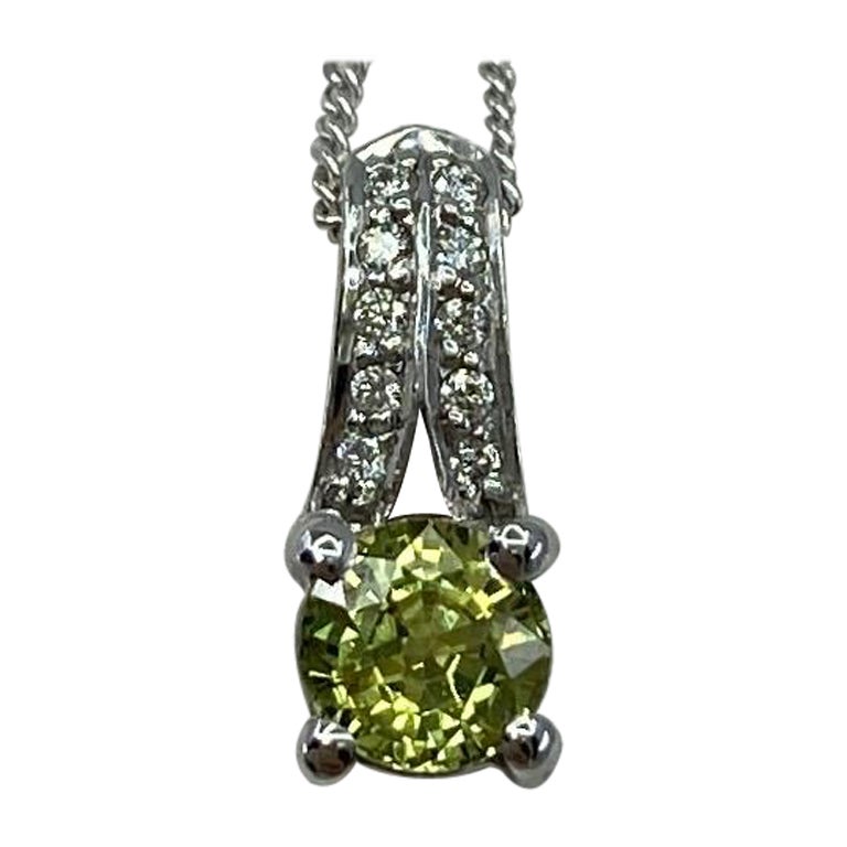 UNTREATED Vivid Yellow Australia Natural Sapphire Diamond 18k White Gold Pendant For Sale