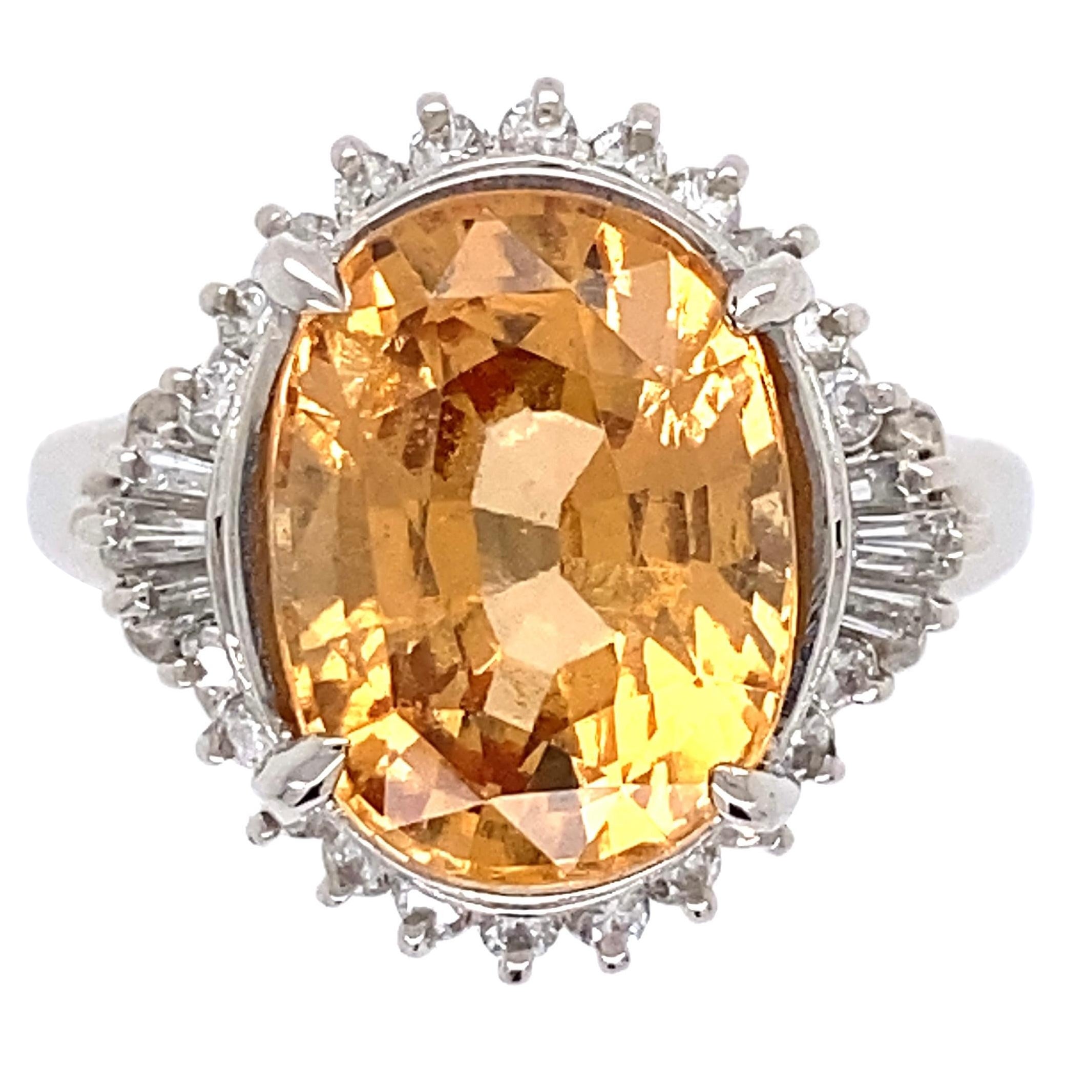 4.93 Carat Oval Imperial Topaz and Diamond Platinum Ring Estate Fine Jewelry For Sale