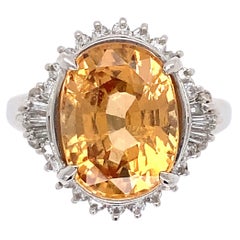 4.93 Carat Oval Imperial Topaz and Diamond Platinum Ring Estate Fine Jewelry