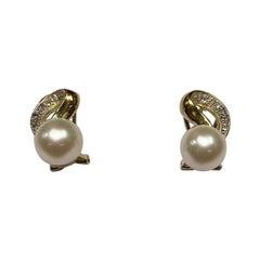 2 pièces Boucles d'oreilles Akoya en perles avec clip et D en or jaune 14 carats avec clip français