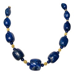Lapis Bead Strand Yellow Gold Necklace