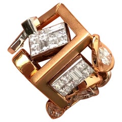 Platinum and 18ct Rose Gold Handmade Geometric Shape Fancy Cut Diamond Ring