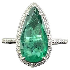 Certified 3.20 Carat Pear Shape Emerald and Diamond Engagement Ring