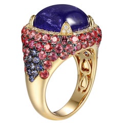 10.29 Carats Tanzanite Sapphire Diamond Cocktail Ring in 18 Karat Yellow Gold