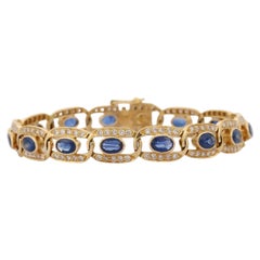 11.5 ct Bue Sapphire and Diamond Linked Bracelet in 18kt Solid Yellow Gold 