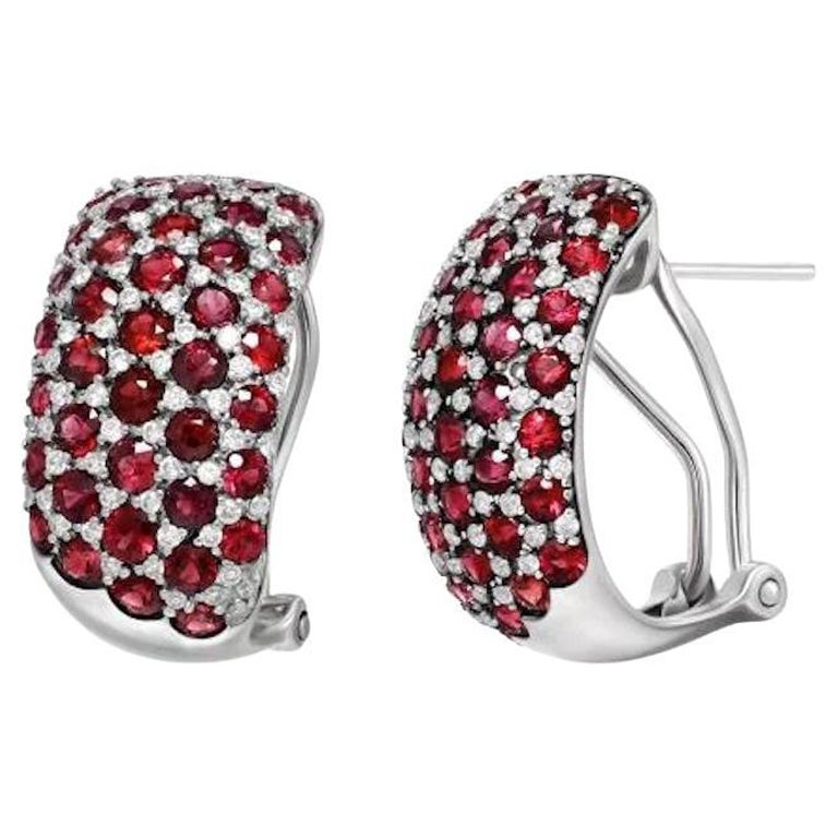 Every Day Ruby Diamond White Gold Statement Lever-Back Earrings for Her For Sale