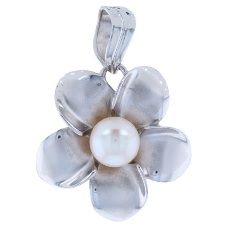 Cultured Pearl Flower Pendant, 14k White Gold Floral