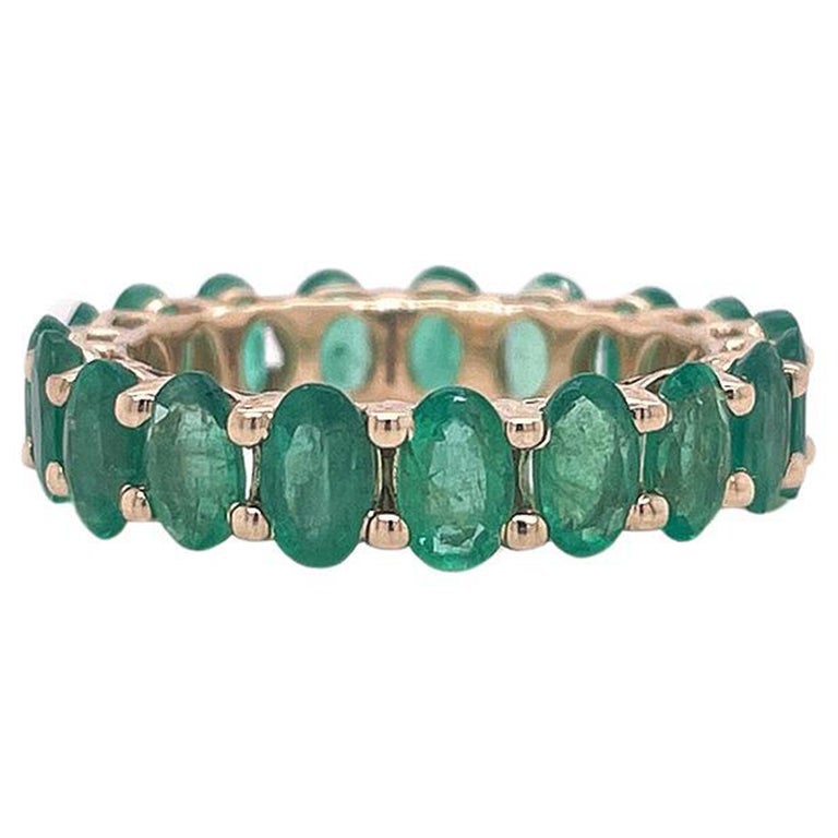 Emerald Oval Band 14K Gold For Sale