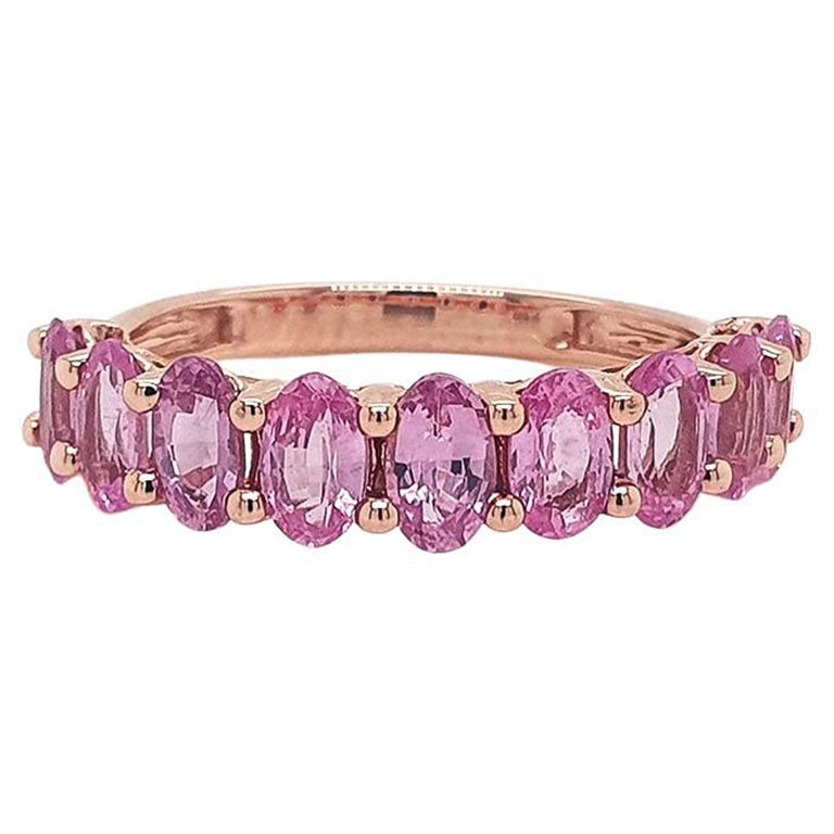 Pink Sapphire Oval Half Eternity Band 14K Gold For Sale