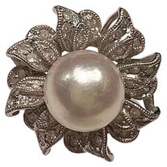 Akoya Pearl with 14k White Gold Ring with Diamonds
