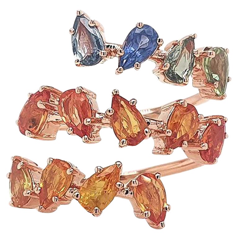 Rainbow Sapphire Pear Ring 14K Gold