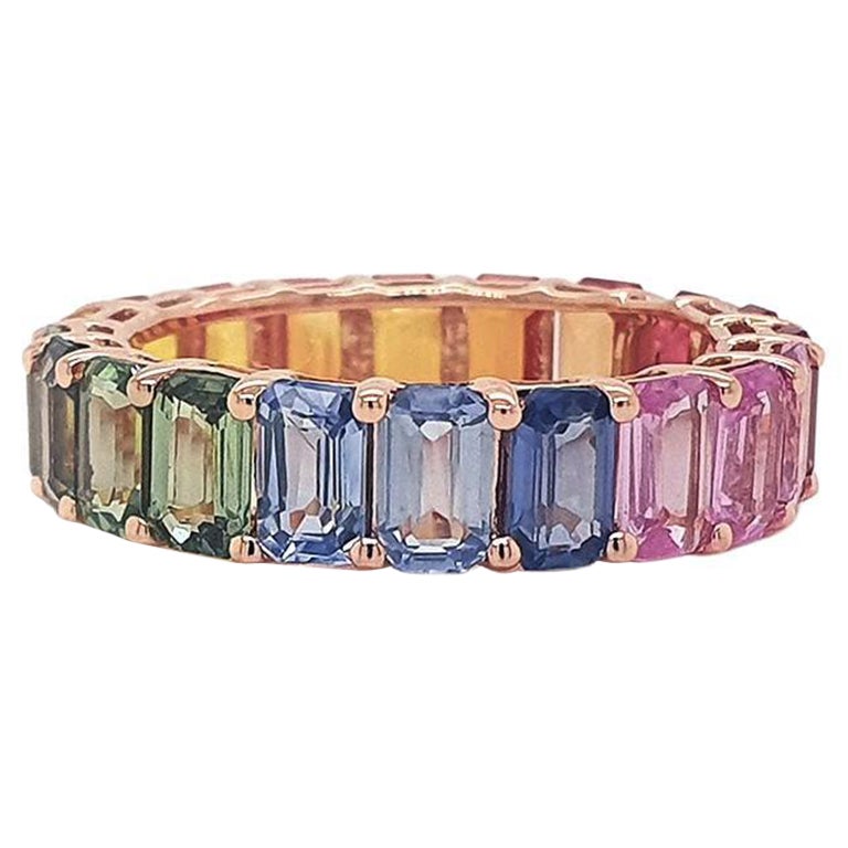 Achteckiger Regenbogen-Saphir-Ring 14K Gold