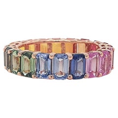 Rainbow Sapphire Octagon Ring 14K Gold