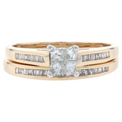 Yellow Gold Diamond Cluster Engagement Ring & Wedding Band, 10k Princess .50ctw