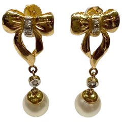 2pcs of Akoya Pearls with 14k Yellow Gold Push Back Clasp with Diamonds