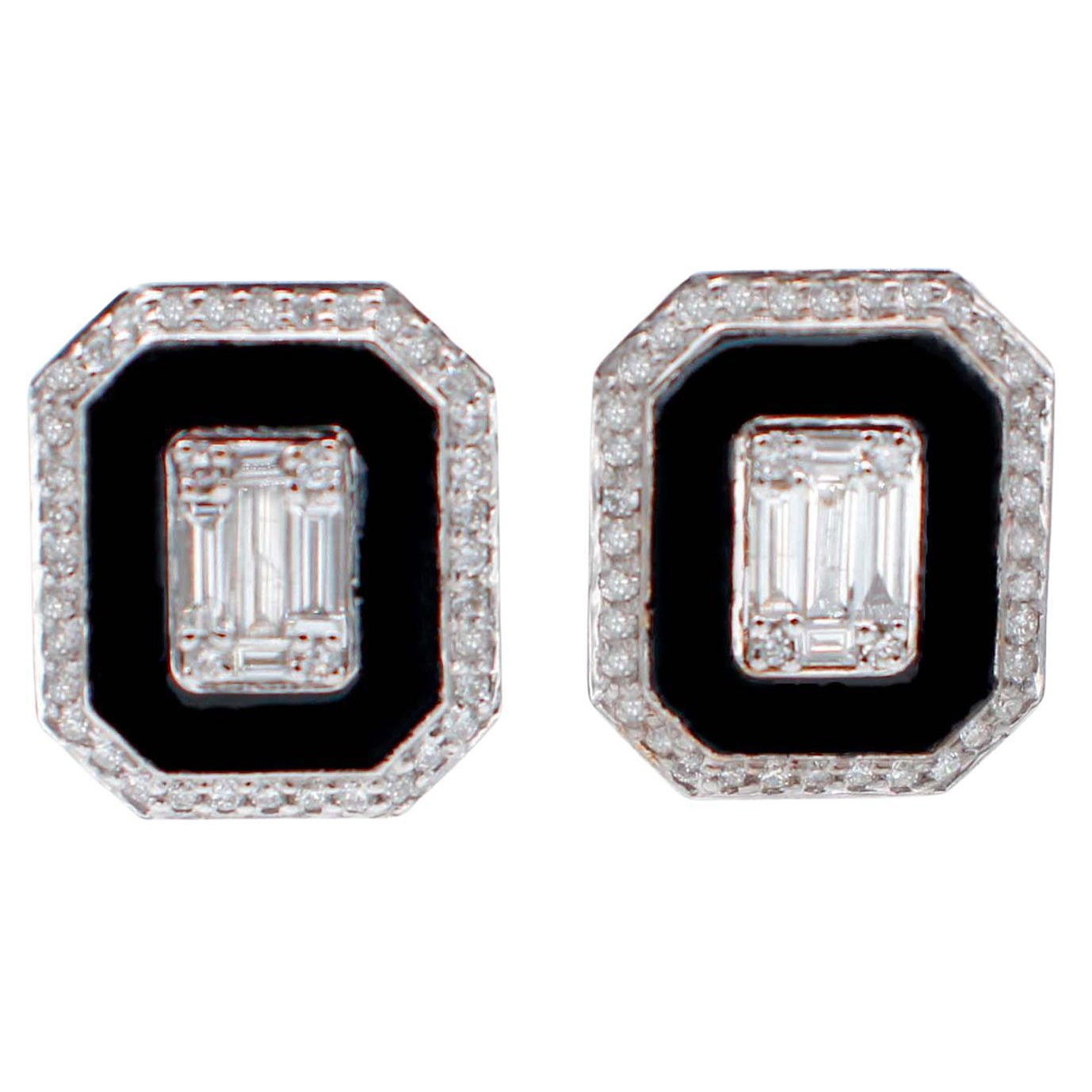 White Diamonds, Enamel, 18 Karat White Gold Stud Earrings For Sale