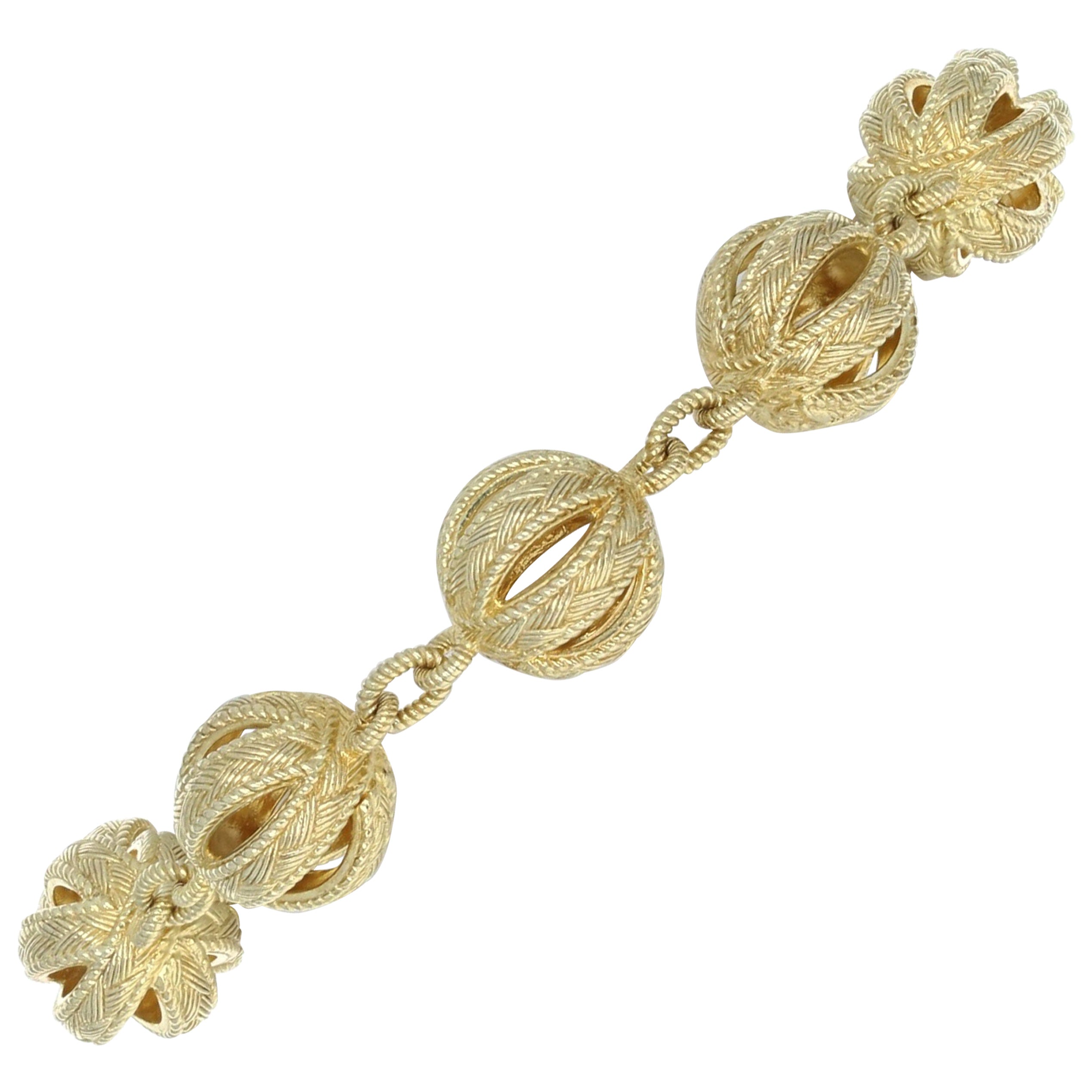 Judith Ripka Textured Ball Link Bracelet, Sterling Silver Gold Plated CZs For Sale