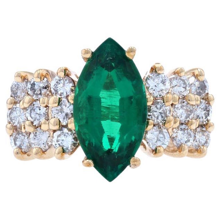 Synthetic Emerald and Diamond Ring, 14k Yellow Gold Marquise Brilliant