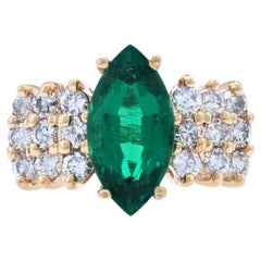 Synthetic Emerald & Diamond Ring, 14k Yellow Gold Marquise Brilliant 2.30ctw