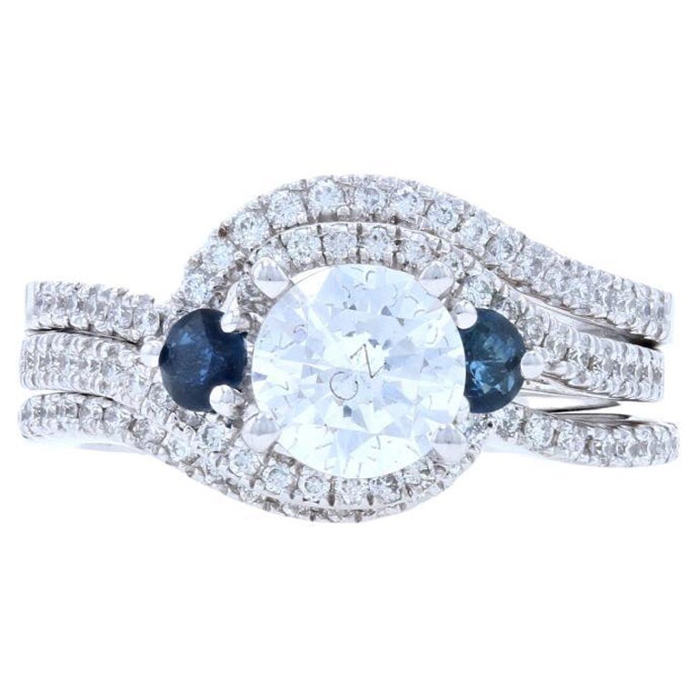 New Scott Kay Semi-Mount Wedding Set, 14k Gold Bypass Sapphires Diamonds .89ctw For Sale