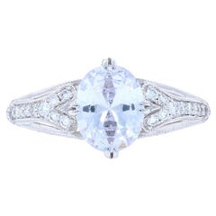 Semi-montierter Verlobungsring aus Weißgold, 14k passt in die ovale Mitte mit Diamanten