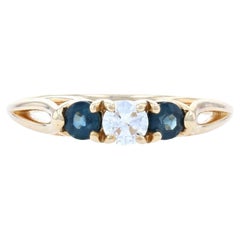 New Diamond & Sapphire Ring, 14k Yellow Gold Engagement Round Cut .71ctw