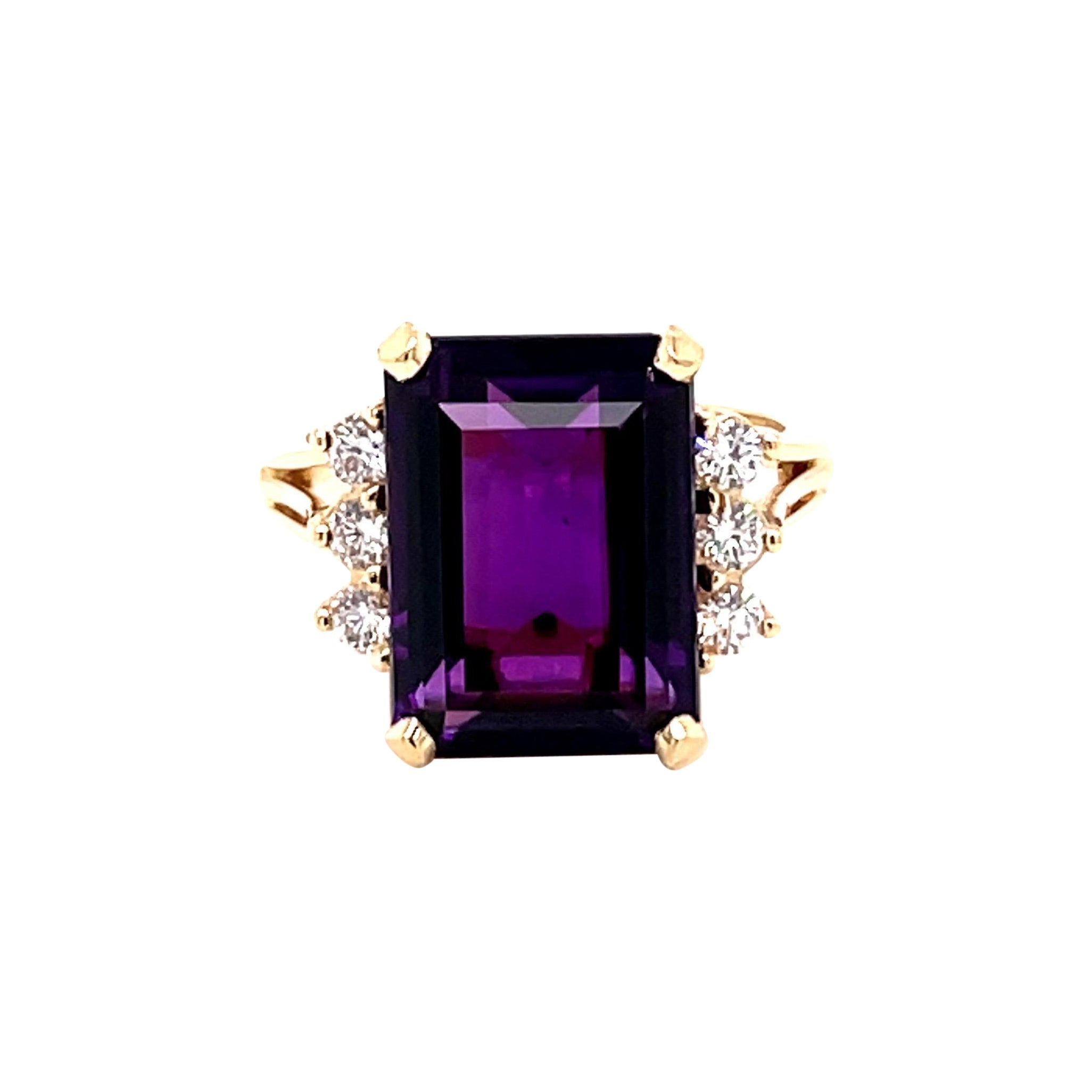 Vintage 1980's 7.35ct Emerald Cut Amethyst Ring with Diamonds