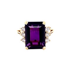 Vintage 1980's 7.35ct Emerald Cut Amethyst Ring with Diamonds