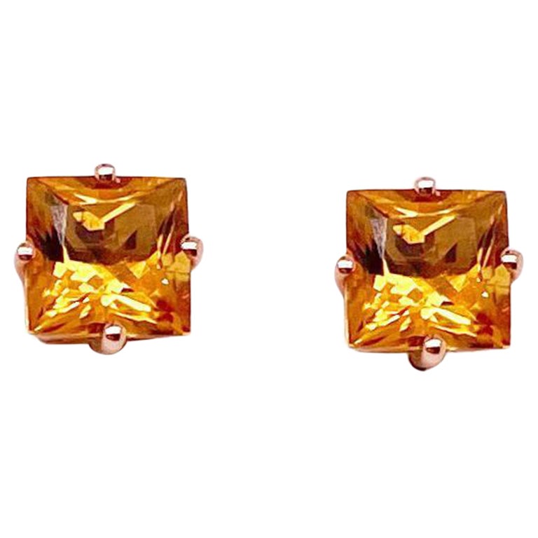 Citrine Post Earrings in 14K Rose Gold 1.15 Carats Citrine Square Shape