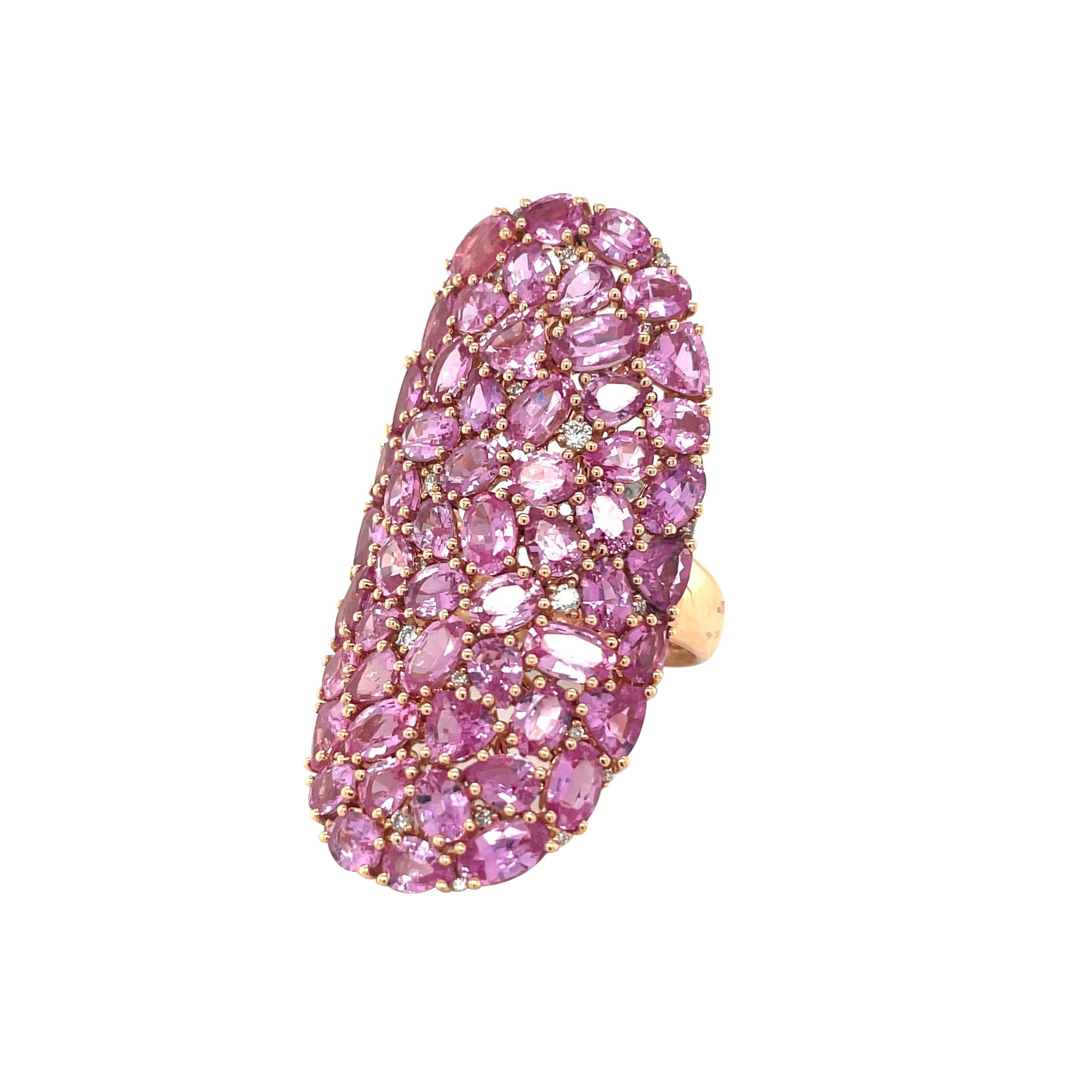 Sutra 18KT Rose Gold 11.31CT Pink Sapphire 0.17CT Diamond Long Oval Ring
