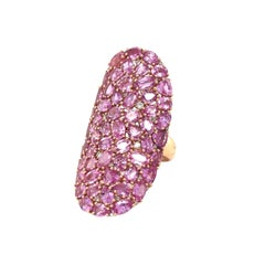 Sutra 18KT Rose Gold 11.31CT Pink Sapphire 0.17CT Diamond Long Oval Ring