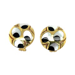 Asch Grossbardt Boucles d'oreilles jaune 18 carats incrustées de nacre et d'onyx noir