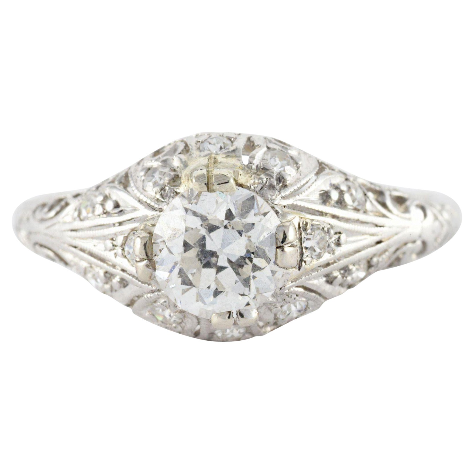 Art Deco Diamond and Filigree Ring For Sale