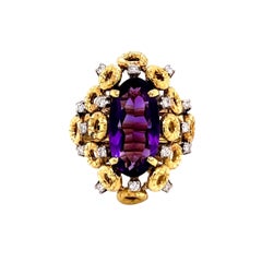 Retro 1980's 3ct Oval Cut Amethyst Ring with Diamonds