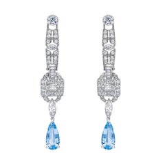 Incredible Art Deco Style Diamond & Aquamarine Platinum Chandelier Earrings