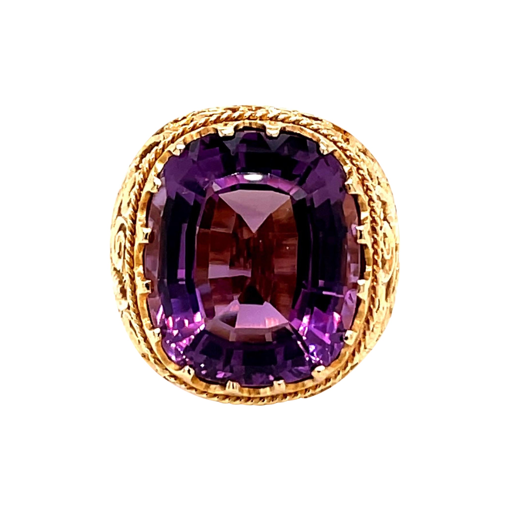 Vintage 1980's 15ct Cushion Cut Amethyst Ring For Sale