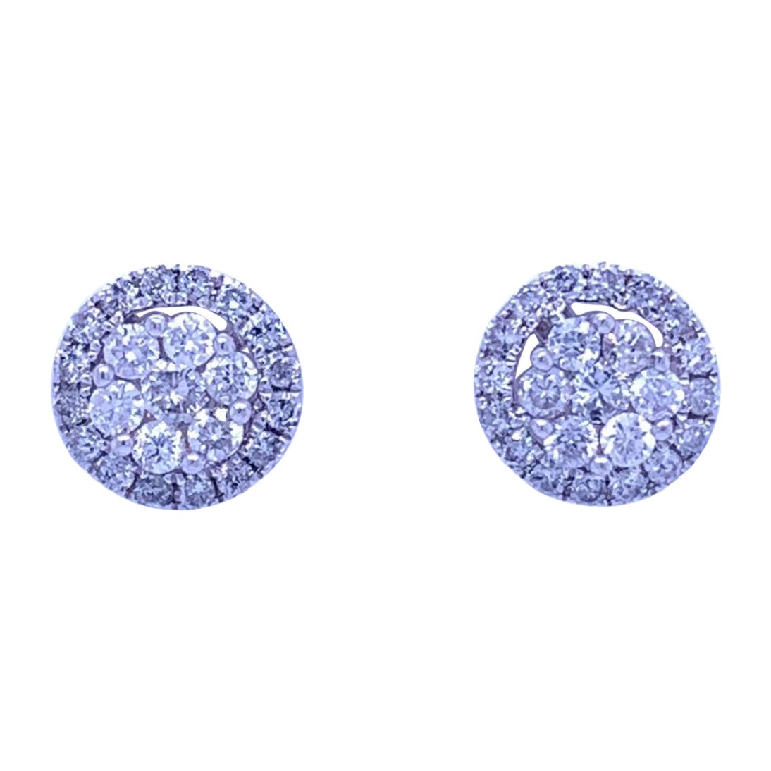 14k White Gold Diamond Floral Cluster Stud Earrings For Sale