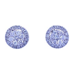 Clous d'oreilles en or blanc 14 carats avec grappe de diamants à motifs floraux