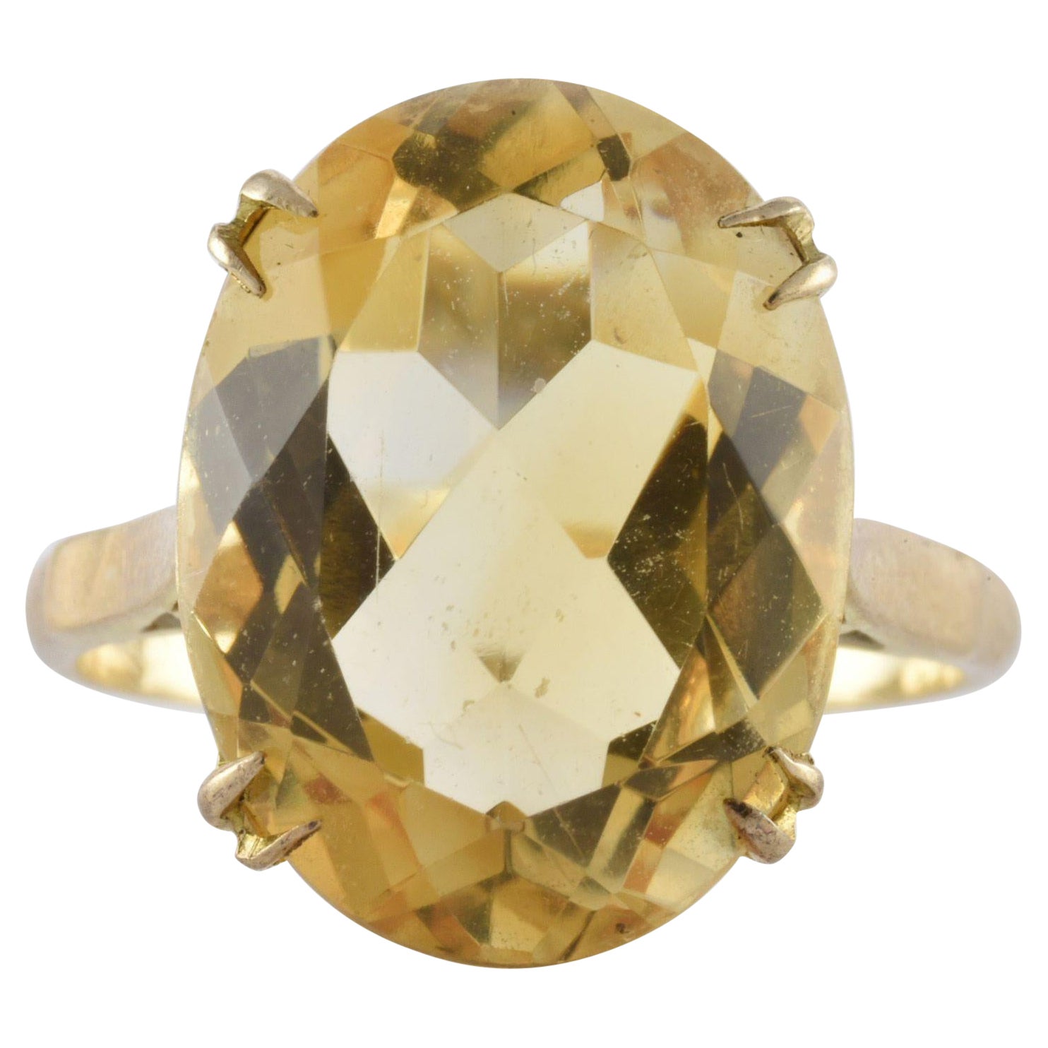 Large Natural Yellow Citrine Cocktail Ring For Sale