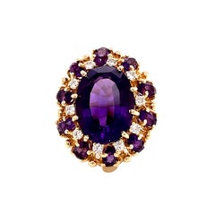 Vintage 1980's 8ct Oval Cut Amethyst Ring with Diamonds
