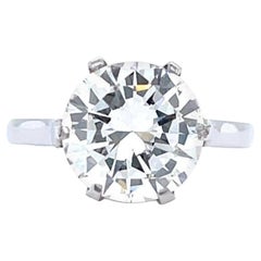 Vintage French GIA 3.70 Carat Brilliant Cut Diamond Platinum Engagement Ring