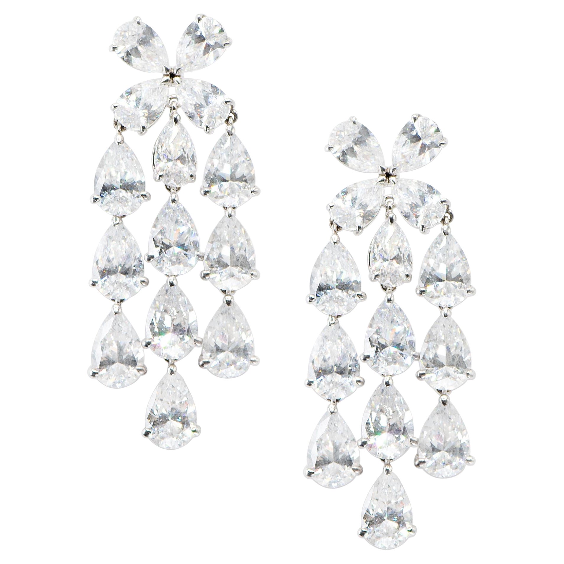 GIA Certified 26.50 Carat Pear Shaped Diamond Drop Earrings For Sale