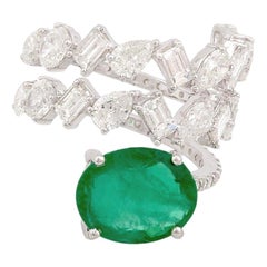 3.27 Carat Emerald 3.60 Carat Diamond 14 Karat Gold Ring