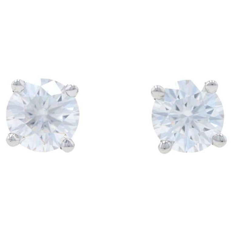 White Gold Moissanite Stud Earrings, 14k Round Cut .70ctw Pierced