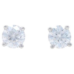 Clous d'oreilles en or blanc Moissanite, 14 carats, taille ronde, 0,70 carat, percés