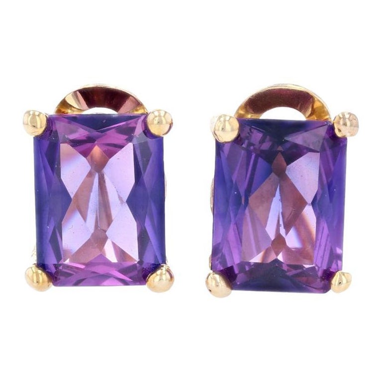 Synthetic Sapphire Earrings, 14k Yellow Gold Large Stud Pierced 25.00ctw