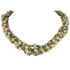 Pearl Emerald Sapphire Ruby Spinel Necklace 8