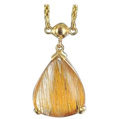 Vintage Baume Unique French Rutilated Quartz Gold Necklace 