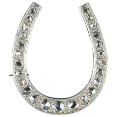 French Art Deco Diamond Gold Platinum Horseshoe Brooch 