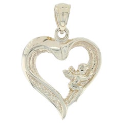 Yellow Gold Cherub Heart Pendant, 10k Love Guardian Angel